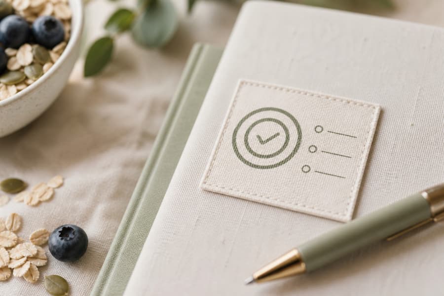 Carnet d’objectifs avec un stylo et des aliments simples